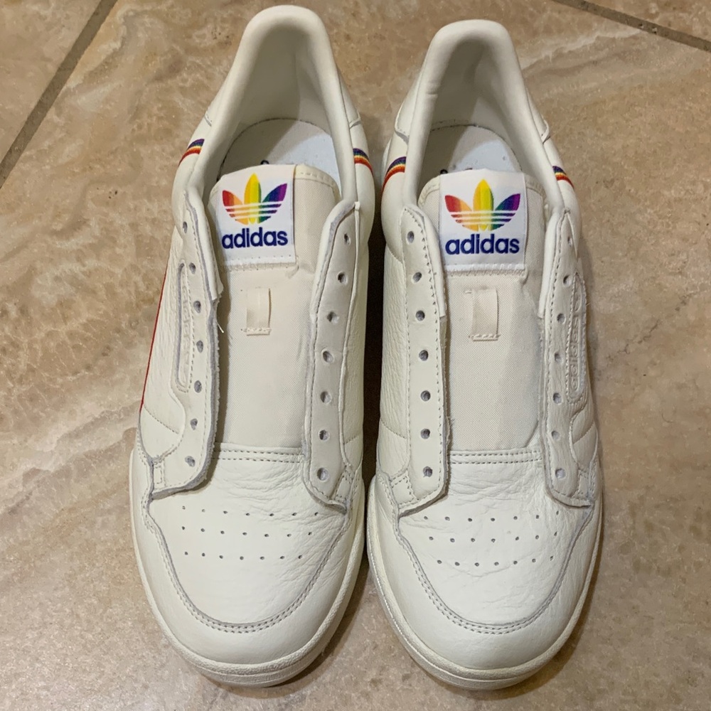 Adidas White Shoes with Rainbow Accents
